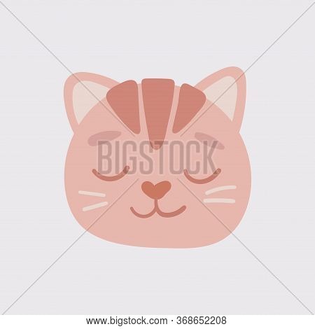 Orange Cat Head With Closed Eyes. Cute Cartoon Funny Character. Pet Baby Print Collection. Scandinav