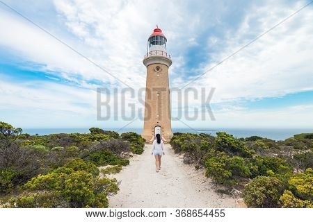 Woman Walking Towards Cape Du Couedic Lighthouse, Kangaroo Island
