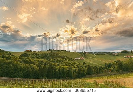 Gamlitz Town In Austria Vineyards In Sulztal Area South Styria, Famous Wine Country. Wine Road Touri