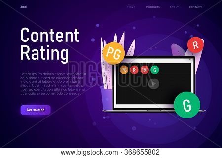 Rating Content For Children. Content Rating System With G, Pg And R Signs. Content Watching Limitati