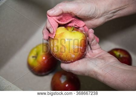 Prevention Of A Coronavirus Pandemic Wash Apples Fruits Vegetables With Soap Thoroughly Wash Your Ha