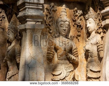 Ancient Stucco Patterns ,wat Chet Yot Temple,b.e. 1998 King Bhumibol Adulyadej The 9th King Of The M