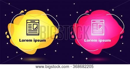 Set Line Newspaper Advertisement Displaying Obituaries Icon Isolated On Blue Background. Abstract Ba