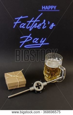 Trend Greeting Card, Online Banner On Father's Day With A Blue Neon Sign