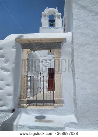 A Traditional Old Christian Chapel On The Greek Island Of Amorgos.  The Gateway To This Beautiful Ol