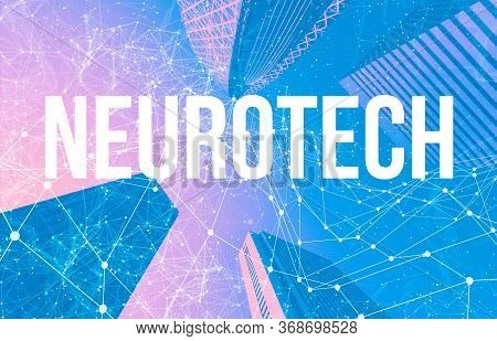 Neurotech Theme With Abstract Network Patterns And Skyscrapers