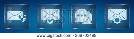 Set Envelope With Shield, Envelope And Check Mark, Speech Bubble Chat And Envelope Setting. Square G