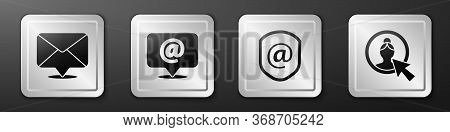 Set Envelope, Mail And E-mail, Shield With Mail And E-mail And Create Account Screen Icon. Silver Sq