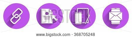 Set Chain Link, Document And Cursor, Phone And Graphic Tablet And Mobile And Envelope Icon With Long