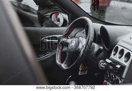 Blato,croatia May 2020
Modified Interior Of An Alfa Romeo 156. Improved Black Steering Wheel With Re
