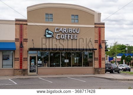 Crystal, Minnesota - May 29, 2020: Exterior Of A Closed Caribou Coffee Shop, Closed Due To The Coron