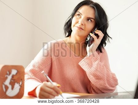 Young Woman Works From Home, Concept Online Business