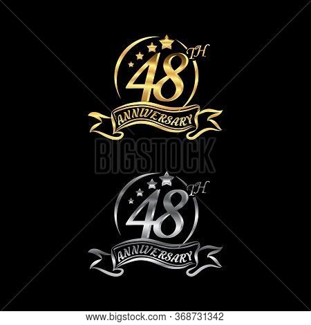 Celebrating The 48th Anniversary Logo,star Shape, With Gold And Silver Rings And Gradation Ribbons I