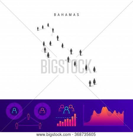 Bahamian People Icon Map. Detailed Vector Silhouette. Mixed Crowd Of Men And Women. Population Infog