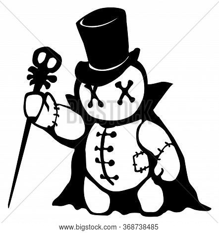 Voodoo Doll Top Hat Conjurer Stencil Black, Vector Illustration, Horizontal, Isolated