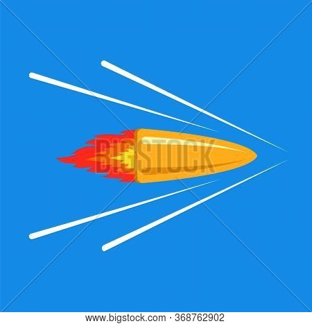 Shot From A Rifle. A Bullet Flies And Cuts Through The Air. Flat Vector Illustration.