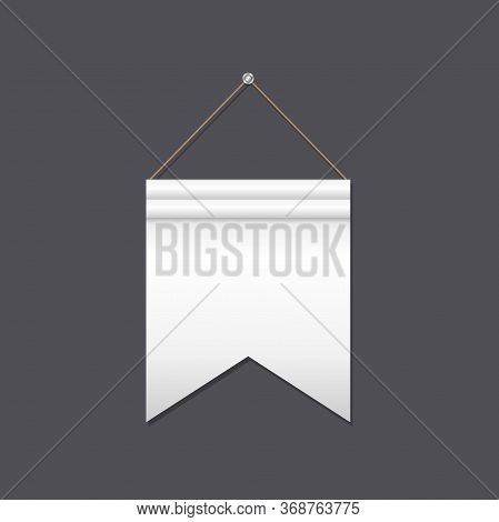 Blank White Pennant With V Shaped Cut On End Hanging On Gray Background