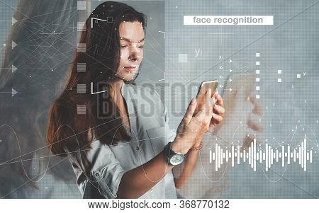 Face And Voice Recognition, Concept. Personal Identification In A Smartphone, Modern Technologies. I