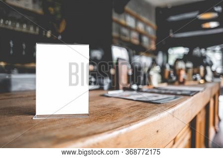 Stand Mock Up Menu Frame Tent Card Blurred Background Design Key Visual Layout.