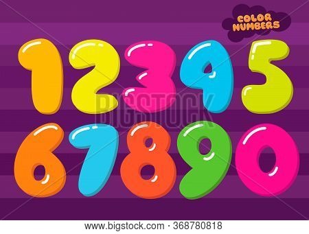 Vector Cartoon Children Figures. Festive Handwritten Numbers Set. Colored Numbers.