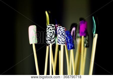 Permanent Acrylic Nail Sample. Different Designs. Nobody