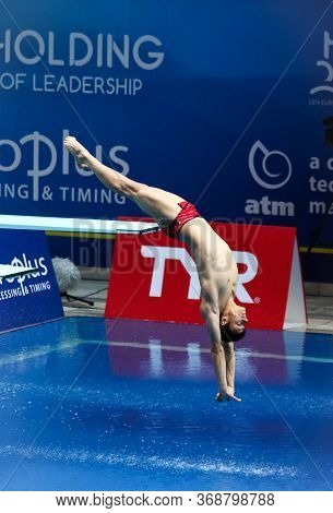 Kyiv, Ukraine - August 7, 2019: Jonathan Suckow Of Switzerland Performs During Mens 1m Springboard F
