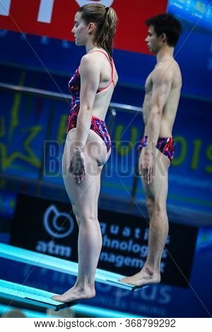 Kyiv, Ukraine - August 6, 2019: Michelle Heimberg And Jonathan Suckow Of Switzerland Preparing To Di