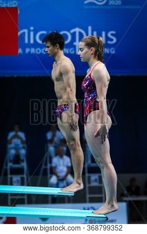 Kyiv, Ukraine - August 6, 2019: Michelle Heimberg And Jonathan Suckow Of Switzerland Preparing To Di