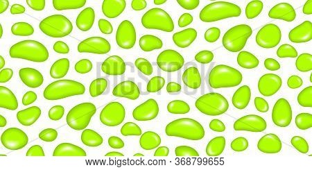Seamless Pattern Glitter Slime Dripping Isolated On White Background. Glossy Goo Green Slime Blots. 