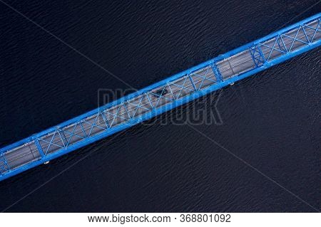 Top Down Aerial View To The Bridge Over The River Lielupe Near Kalnciems, Latvia