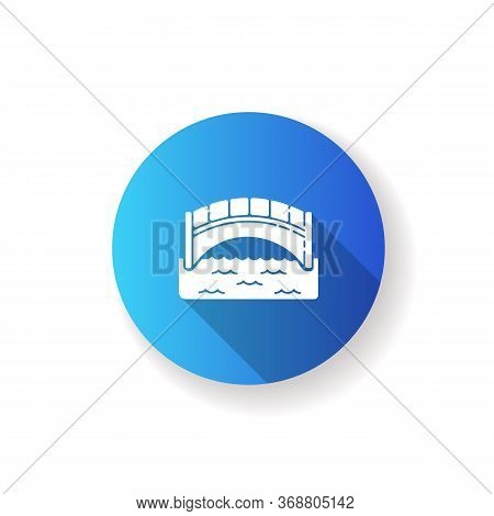 Bridge Blue Flat Design Long Shadow Glyph Icon. Engineer Structure For Walk. Concrete Passage On Pil