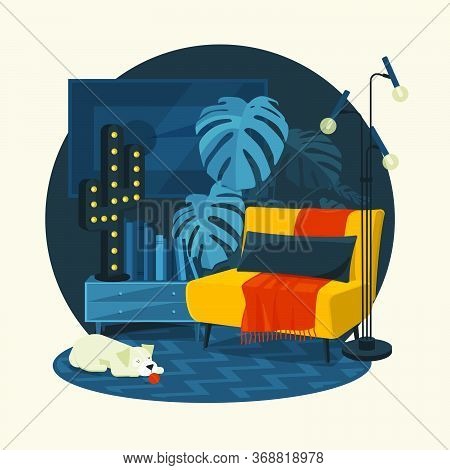Scandinavian Style Interior Flat Vector Fragment Illustration