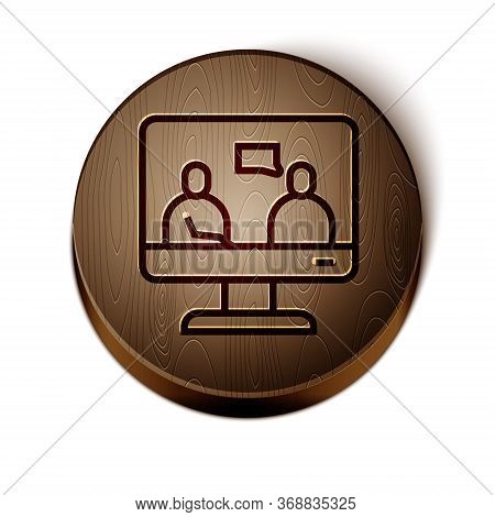 Brown Line Online Education And Graduation Icon Isolated On White Background. Online Teacher On Moni