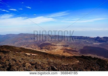 Mars Red Planets Desert Landscape. Teide National Park. Beautiful View Of Teide Volcano. Desert Crat