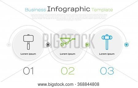Set Line Sledgehammer, Wheelbarrow And Sledgehammer. Business Infographic Template. Vector.