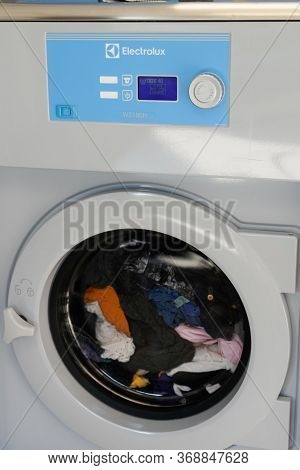 Bordeaux , Aquitaine / France - 05 05 2020 : Electrolux Washing Machines In Public Laundry Shop