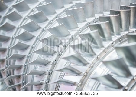 Wheel Of The Air Compressor Of An Aircraft Engine. Replacement Of The Jet Engine.turbine Blades Clos