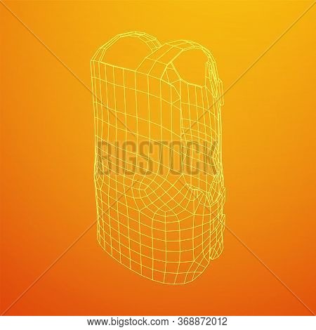 Police Flak Jacket Or Bulletproof Vest. Bullet Proof Concept. Wireframe Low Poly Mesh Vector Illustr