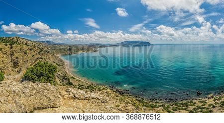 Scenic Panoramic View Towards Kapsel Valley And Cape Meganom, Alchak, Near Resort City Sudak In Crim