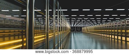Servers. Server Data Center. Backup, Hosting, Mainframe, Farm And Computer Rack With Storage Informa