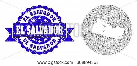 Mesh Vector Map Of El Salvador With Scratched Seal. Triangle Net Map Of El Salvador Is A Hole In A C