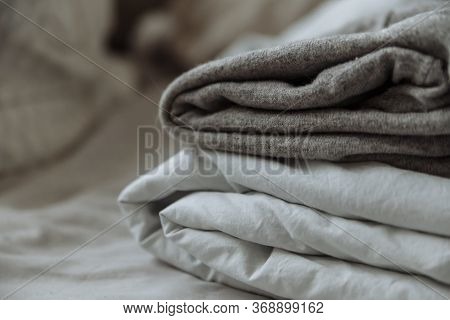 Folded Gray Bedding Fabrik Cotton Grey Background