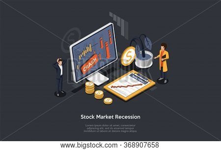 Concept Of Economic Crisis. Business People Or Traders Watching For Stock Market Crash. Characters A