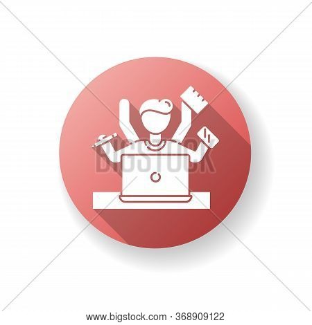 Multitasking Red Flat Design Long Shadow Glyph Icon. Work Overload. Efficiency In Management. Produc