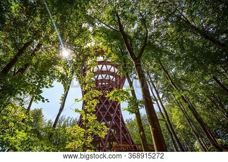Ronnede. Denmark. July 27th. 2019 Camp Adventure Tower. Observation Tower In The Forest. View From B