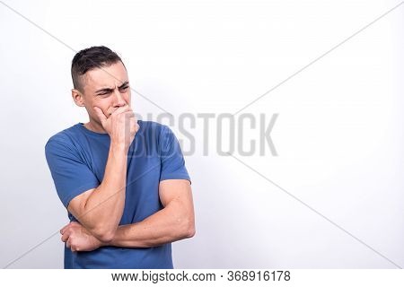 Worried Man. White Back Ground, Medium Shot