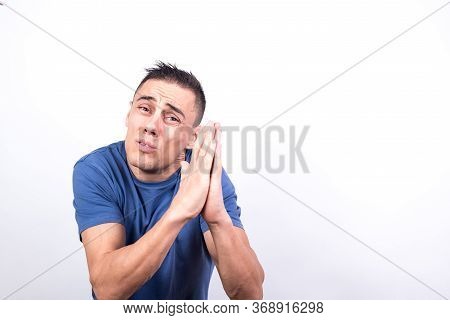 Man Begging. White Back Ground, Medium Shot
