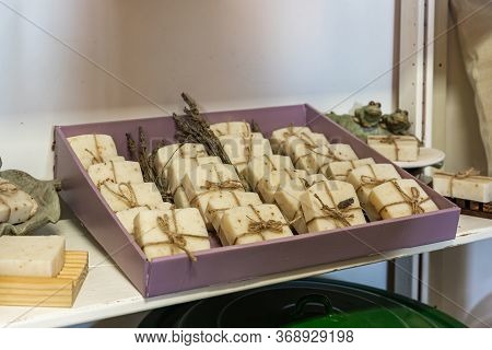 Kanaf, Israel, May 29, 2020 : Lavender Soap For Sale In A Store On The Azizo Lavender Farm In The Vi