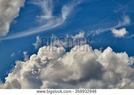 Beautiful, Spring Clouds In The Blue Sky, Which Portend The Change Of Weather.