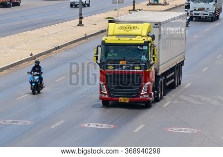 Samut Sakhon, Thailand - May 2020: Linfox Trucks Running For Transportation Customer Service On Phut